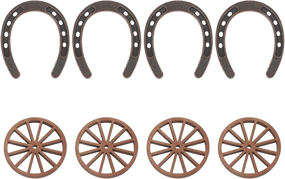 8pcs Tiny Wagon Wheel Ornaments Plastic Rustic Vintage Western Decor