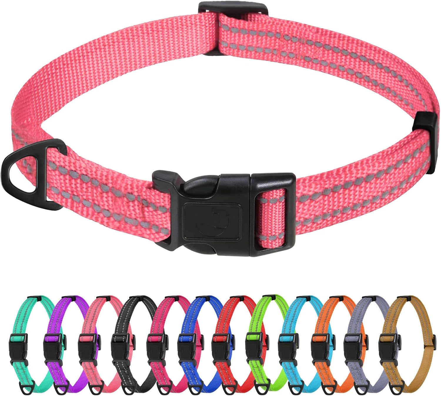 TagMe Reflective Nylon Dog Collars, Adjustable Classic Pet Collar with Quick Release Buckle for Extra Small Dogs, Baby Pink, 1.5 cm Width