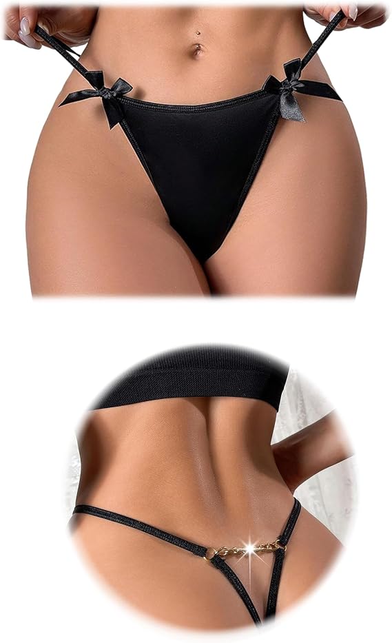 Women Sexy G-String Thongs Panties Bow T-back Tanga V-Waist Briefs Chain Low Rise Seamless Underwear