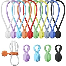 Reusable Silicone Magnetic Cable Ties - 2 Sizes Combo (4pcs 2.56'' + 10pcs 7.16'') - Multi-Purpose for Cable Bundling, Organizing, Bookmarks & Fridge Magnets - Assorted Colors, 14-Pack