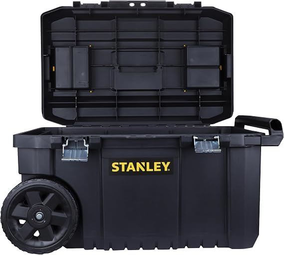 STANLEY Essential Chest with Metal Closures, Dimensions 34.5 x 64.5 x 40 cm, 18 cm Wheel, Metal Handle with Plastic Grip Zone, STST1-80150