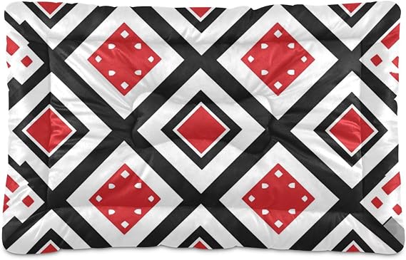 Japan Argyle Pattern Red Black Washable Dog Crate Mat Soft Comfortable Anti-Slip Bottom for Medium/Large Dogs 36" x 24"