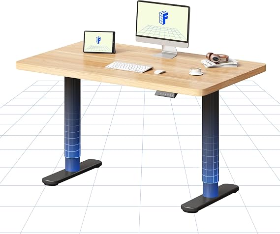 FLEXISPOT Electric Standing Desk One Piece Desktop CylineX Height Adjustable Sit Stand Up with Memory Smart Panel, 100x60 Black Frame and Maple Top