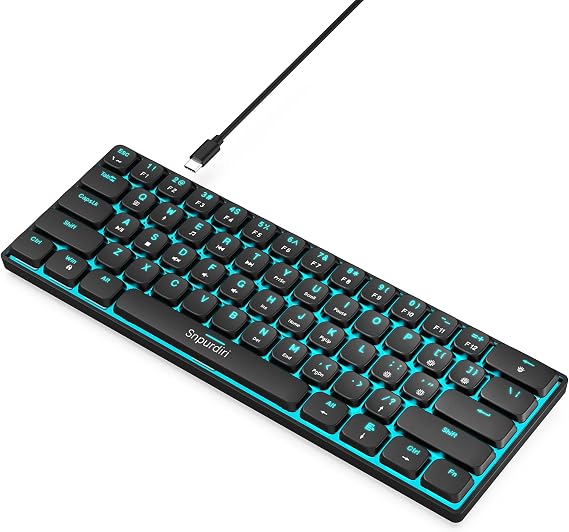 Snpurdiri 60% Mechanical Keyboard 60% Gaming Keyboard Ice Blue Backlit Small Mini Gaming Keyboard for Office PC Business Trip (Red Switch/61 Black)