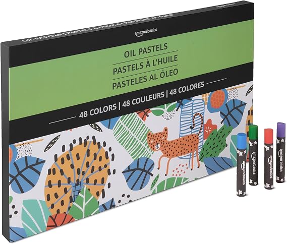 Amazon Basics Soft Oil Pastels Set for Artists, Beginners, Students, Teachers, 4 Count (pack of 1), 48 Colours