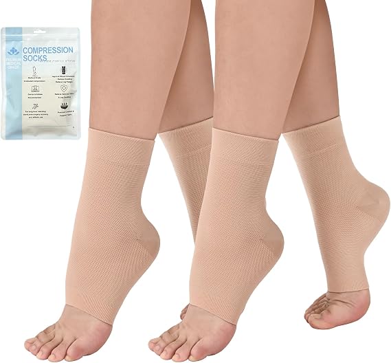 2Pair Ankle Support Compression Socks For Women Men Open Toe