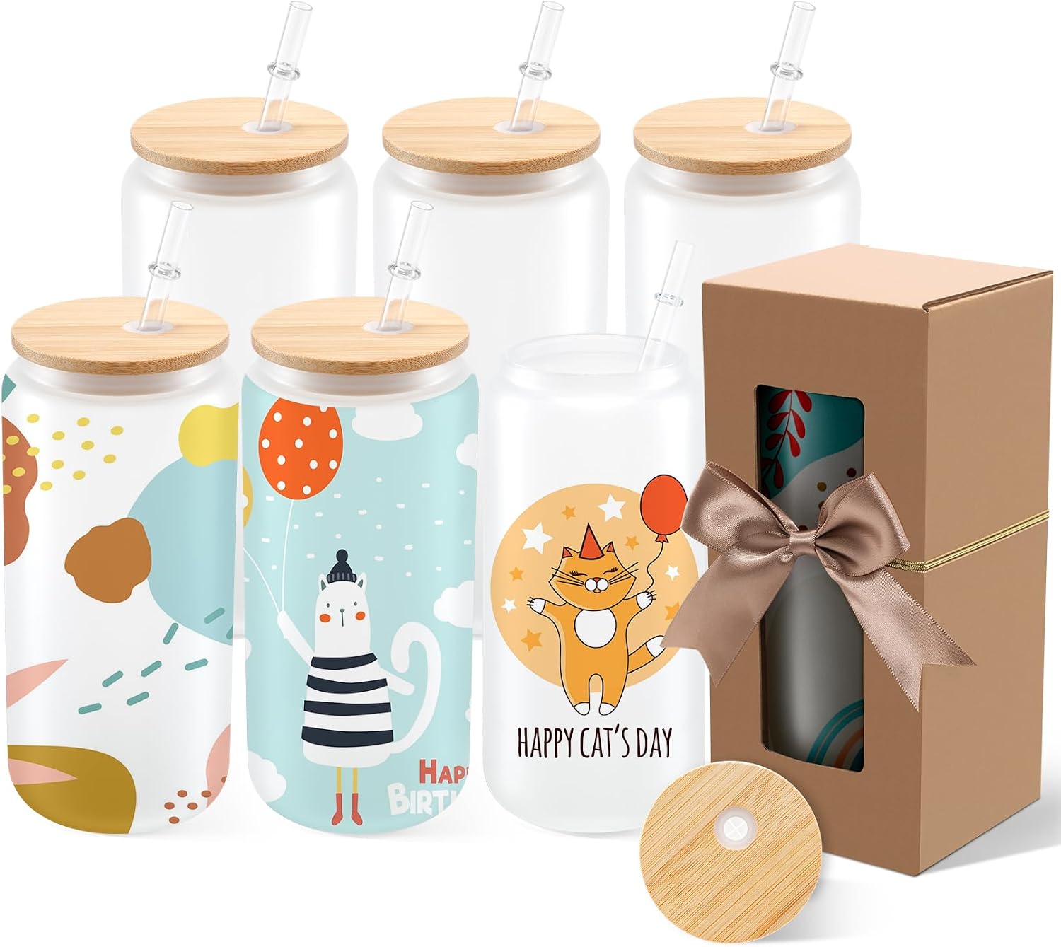 AKEYDIY Sublimation Tumblers Blanks 10 Pack, Skinny Straight Stainless Steel Insulated Cups with Splash-Proof Lid & Straw, Individual Gift Box for DIY, Family, Friends & Company Gifts (20oz-6Pack)