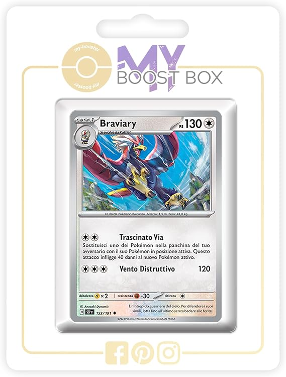 Braviary 153/191 Reverse - my-booster X Scarlatto e Violetto 8 - Scintille Folgoranti Box of 10 Pokemon Italian Cards