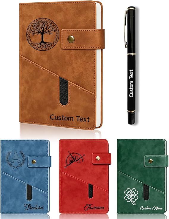 Personalised Leather Notebook Custom A5 Journal with Engraved Name Text Icon Customizable Gift for Women Men Colleagues Friends Family (leather notebook)