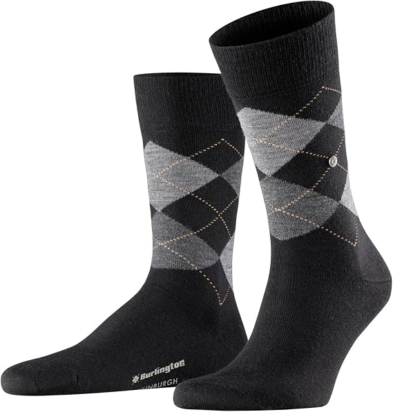 Burlington Men's Edinburgh Socks Breathable Climate-Regulating Odour-Neutralising Wool Argyle Pattern Flat Seam For Pressure-Free Toes Warm For Everyday Wear Business Looks 1 Pair