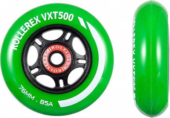 Rollerex VXT500 Inline Skate Wheels (2-Pack w/Bearings, spacers and washers) (Use on Hockey Roller Blades) - Can Be Used As RipStik Wheel Replacements (Turf Green, 76mm)