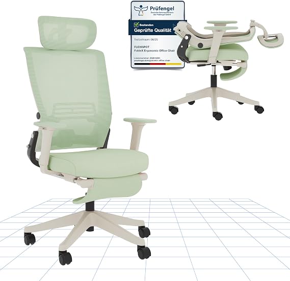 FLEXISPOT Ergonomic Office Chair, Folding Office Chair with Lumbar Support, Height-Adjustable Armrest, 2D Headrest, Mesh Desk Chair for Office Home-Ivy