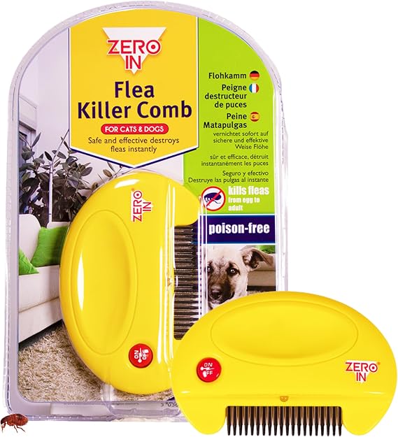 Zero In Flea Killer Comb. Poison-Free, Electric Flea and Tick Comb Treatment for Use on Cats, Dogs and Pets with Fur