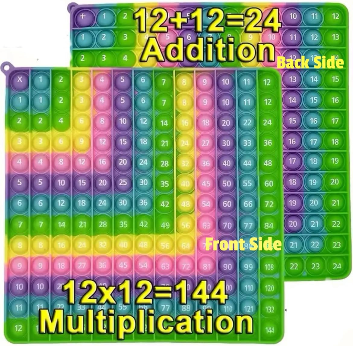 Educational Pop Fidget Toy 12x12 Multiplication &12+12 Addition Bubble Popper Sensory Maths Chart ADHD Stress Anxiety Relief Kids School Learning Gift Squishy Squeeze Travel Toy (Macron-1)