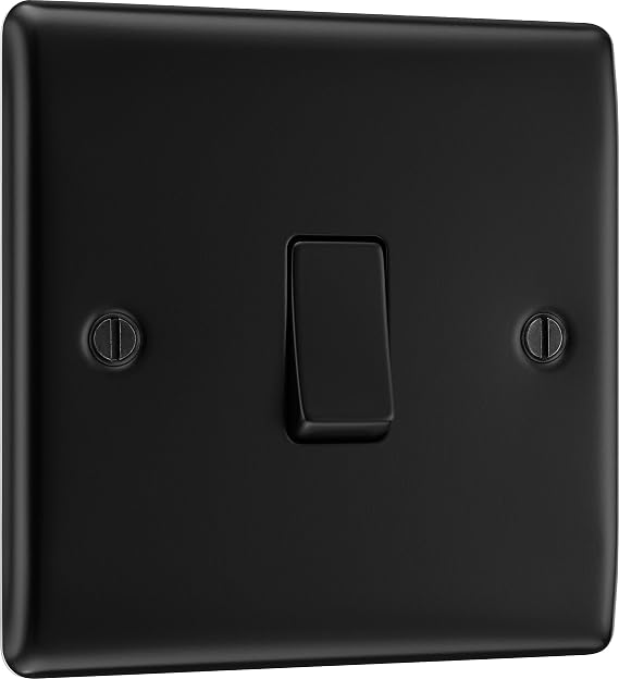 BG Electrical Single Intermediate Wall Light Switch, Raised and Slim Profile, Round Edges, Nexus Metal, Matt Black, 20A, 16AX, NFB13
