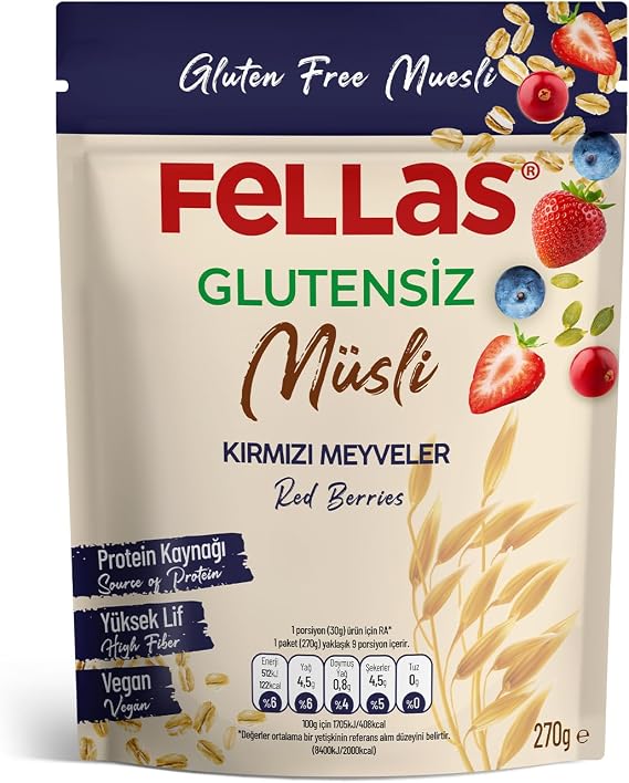 Fellas Glutensiz Müsli, Kırmızı Meyveli, 270gr
