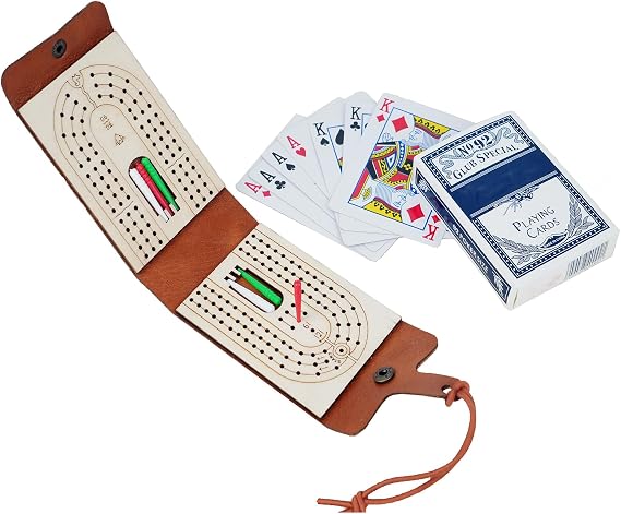 Foldable Party Game for Travel, Pocket Game for Adults, Leather Cribbage Board Game with Card Storage Area for Cradle Lovers for Friends, Couples and Colleagues