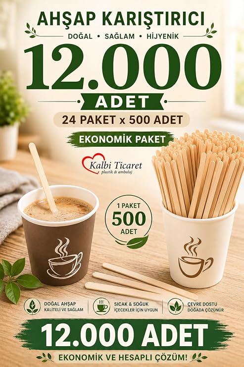Ahşap Karıştırıcı 500'lü X 24 Paket(1 KOLİ) Çay Kahve Karıştırıcı Tahta Kaşık