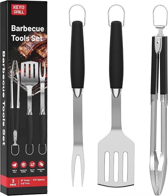 KEYO 3-Piece Compact BBQ Tool Sets, with Insulated Handles, Dishwasher Safe
