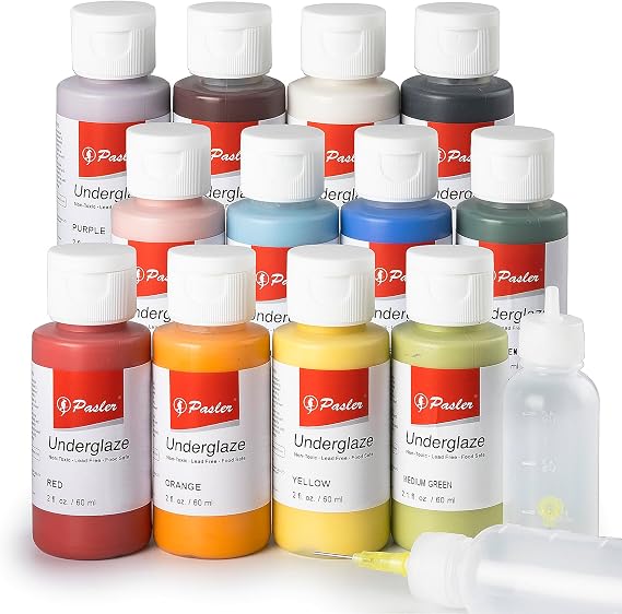 Pasler Underglaze 2 fl oz / 60 ml, Concentrated Opaque Liquid 12 Color Set