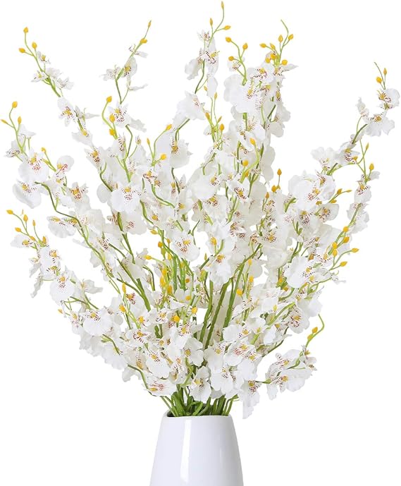 Kisflower 12Pcs Artificial Dancing Orchids Flowers - White Silk Gypsophila Cherry Blossom for Home Decoration
