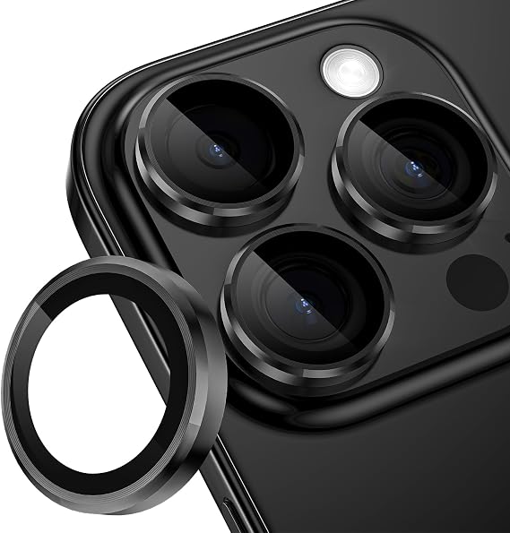 CloudValley for iPhone 16 Pro/iPhone 16 Pro Max Camera Lens Protector, [1 Second Installaion] Ultra-HD Tempered Glass Cover, [Case-Friendly] Metal Lens Screen Protective Ring,Black Titanium