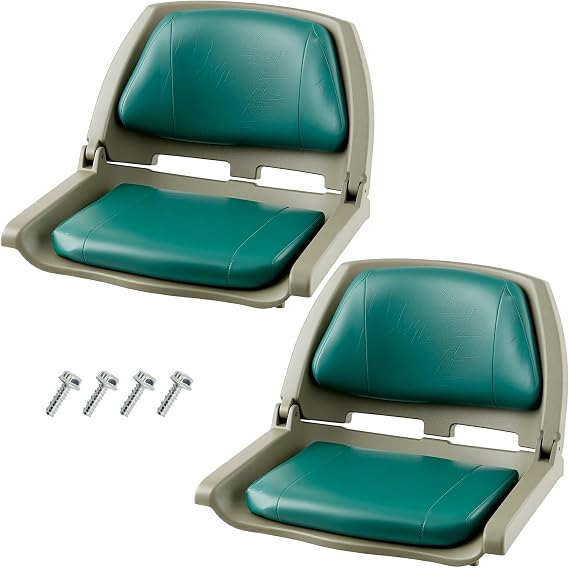 Set of 2 Foldable Boat Chairs, Fold-Down Low Back Captain Boat Seats with Thick Sponge Padding, Fixing Strap, Ergonomic Fishing Seating for Fishing Boat Yachts