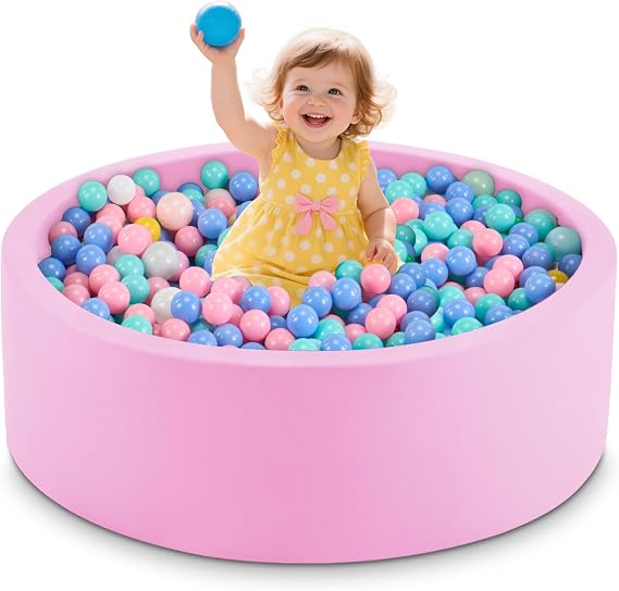 Baby Ball Pit, Round Soft Foam Ball Pit for Toddlers, Indoor Outdoor Small Kids Ball Pool, 90x30cm, Balls Not Included, Pink