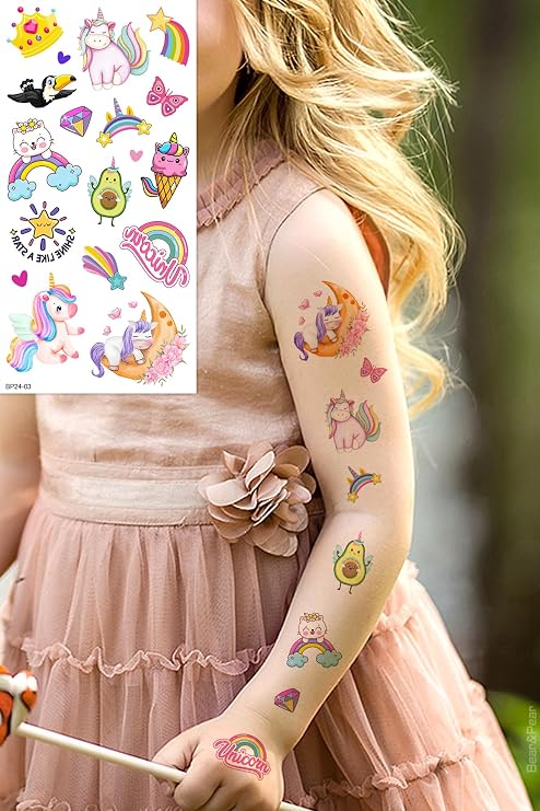 BearPear Renkli Unicorn Karışık Karışık Geçici Dövme Kız Çocukları İçin Dövme
