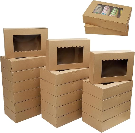 Cookie Box with Viewing Window, Kraft Cardboard, Cake Box, Brown Pastry Cardboard, Gift Box for Party, for Cookies, Cupcakes, Bizcochos, Muffin Packaging (30)
