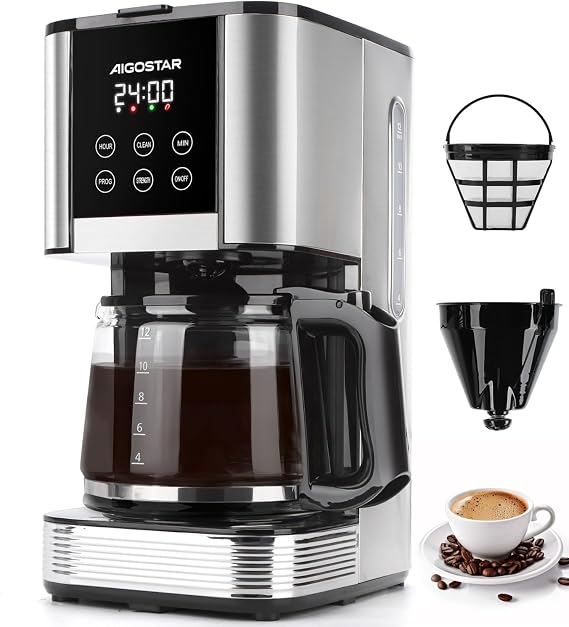 Aigostar 1.5L Programmable Filter Coffee Maker with LED Touch Screen