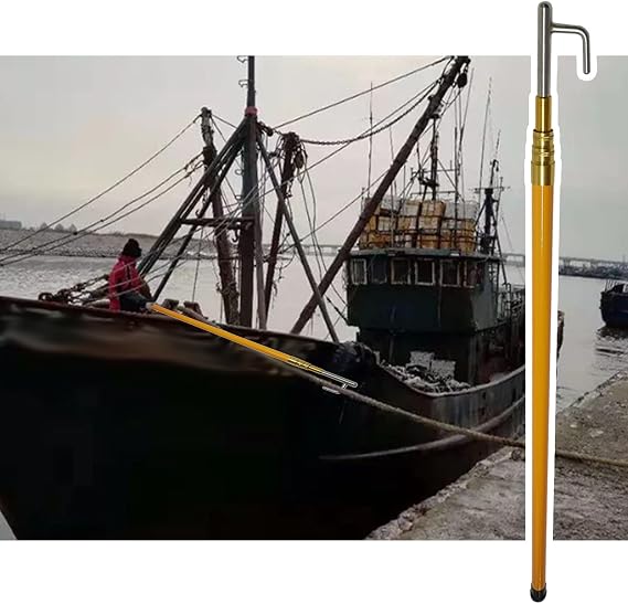 Tekneler için teleskopik çubuk – Ayarlanabilir uzunluk, paslanmaz çelik kancalar, kurtarma ve su aktiviteleri için – Deniz maceralarında itmek ve çekmek için ideal