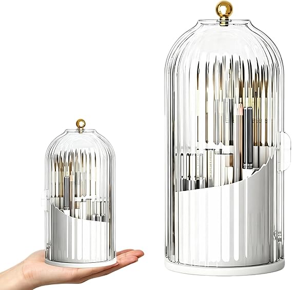 360° Rotating Makeup Brush Holder with Lid, Acrylic Toothbrush Organizer