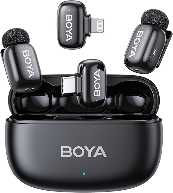 BOYA Mini 2 Microphone Mobile Phone 48kHz/24Bit 100m 30h USB-C Lightning Mini Microphone for iPhone 7-17 Series Android Wireless Lavalier Microphone Lapel Microphone for Vlogging Streaming