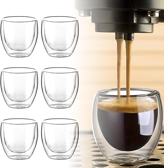 Espresso Cups, 6pcs Double Walled Espresso Coffee Glass Cup 80ml (2.7oz)
