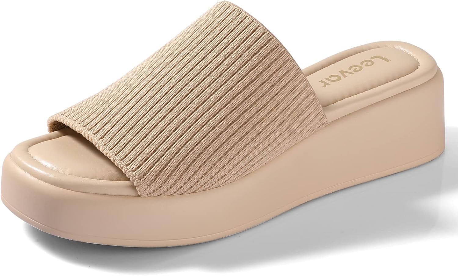 Leevar Wedge Sandals for Women, Soft Memory Foam Padded Platform Sandals for Women, Backless Slip On Wedge Sliders Comfy Square Open Toe Mules Shoes for Women