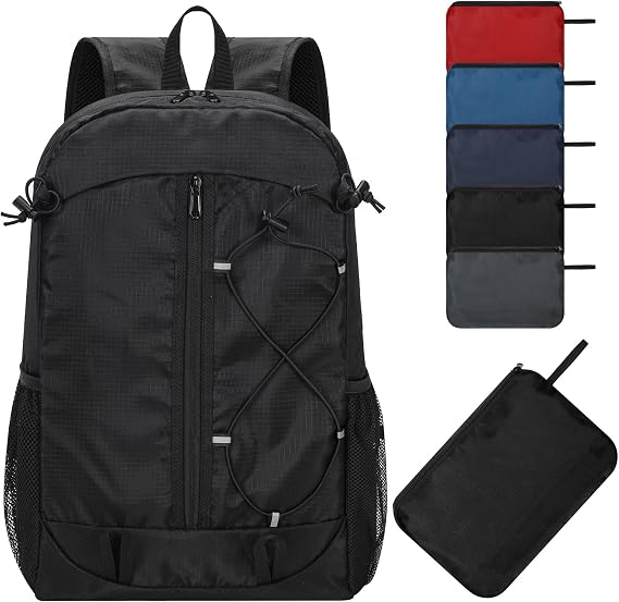 ZZY 25L Foldable Backpack Lightweight, Black