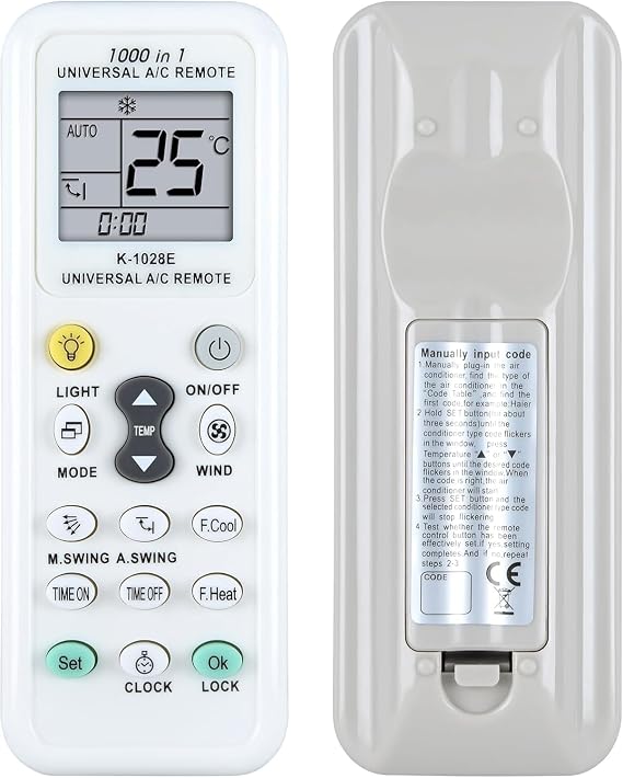 K-1028E Universal Air Conditioner Remote Control for LG Gree Midea Toshiba Haier Daikin Hitachi Sharp Panasonic Samsung Sanyo Hisense Fujitsu Whirlpool Bosch, for More Than 1000 Brands A/C Controller
