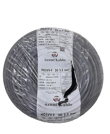 ÖZNUR Marka 3X2.5 mm%100 Bakır TTR Elektrik Kablosu (SİYAH, 15 METRE)