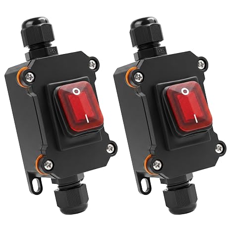2 PCS IP44 220V 16A Waterproof Inline Cord Switch with Red Indicator Light