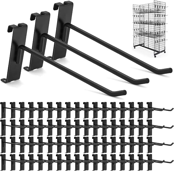 Gridwall Hooks 100 Pcs, Pack in 10 Inch Hooks for Grid Wall Panels Accessory, Heavy Duty Display Hooks for Wire Grid Wall Accessory Display Rack Hanging Storage (Black)