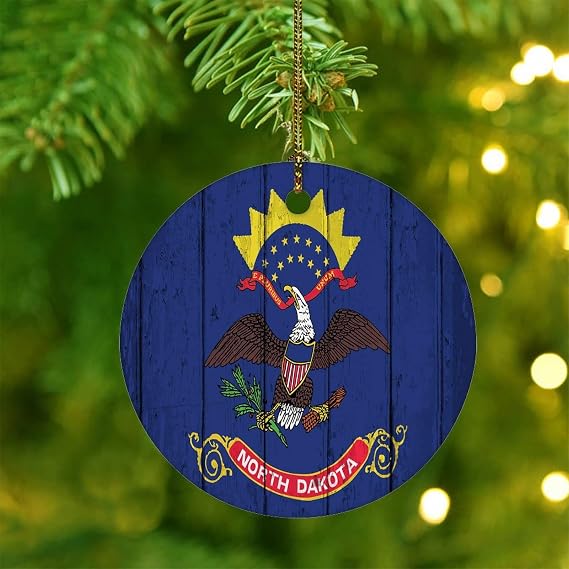 Christmas Ornaments 2025 North Dakota Christmas Ornaments United States Long Distance Xmas Ornament Navy Veterans Military Retire Collectible Gift for Xmas Party Decorations Ceramic Circle 3" White