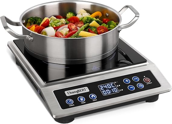 ChangBERT Portable Induction Plate 2200W, 220V Professional Induction Board, Max Power Button, 12H Timer, Large Surface, Precise Temperature Control, Low Noise