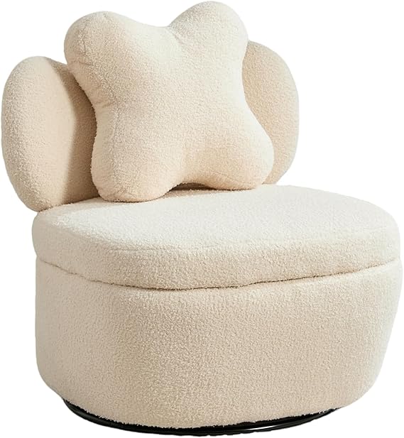 Teddy Boucle Swivel Cuddle Chair – Round Accent Armchair with 360° Rotating Metal Base, Plush Upholstered Leisure Single Sofa, Comfortable Reading Chair for Living Room & Bedroom – Beige