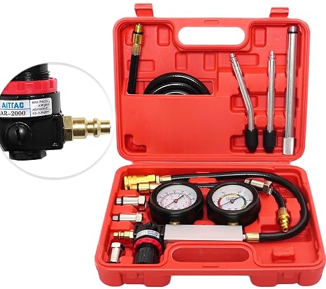 Cylinder Leak Down Tester with Dual Gauges, 0-100PSI/ 0-7Bar Automotive Engine Cylinder Leakdown Tester Diagnostics Tool Compressie Kit for Pressure Check and Leakage Rate Test