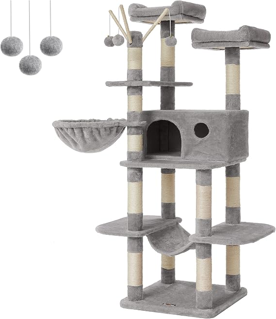Feandrea Tırmalama Ağacı, XXL Kedi Ağacı, 164 cm, Açık Gri PCT087W01