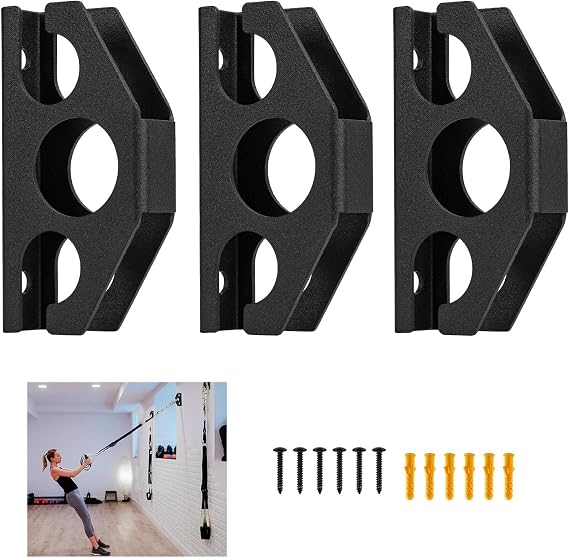 3 Pcs Resistance Band Wall Anchors - Space Saving Wall Mount Anchors for Home Gym Workouts, Strength Training, Physical Therapy Exercise, Fitness with Mounting Screws
