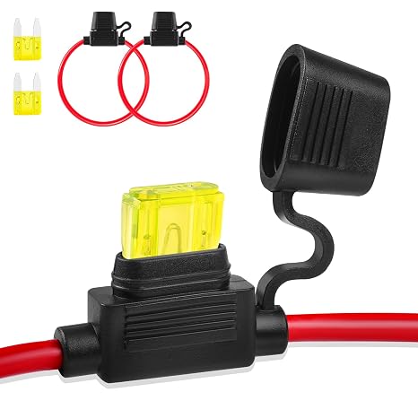 2 Pack 12V Inline Fuse Holder Extended Version 14AWG Waterproof Fuse Holder 13.8" Line Fuse Holder 12V Mini Car Fuse 20A Blade Holder for Auto Marine
