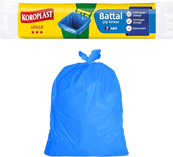 Koroplast Güçlü Battal Boy Çöp Poşeti 7'li 72x95cm Sızdırmaz Yırtılmaz Battal Boy Çöp Torbası, Geri Dönüştürülebilir Atık Torbası, Restoran, Kafe, Ofis-İşyeri, Ev-Mutfak için Güçlü Çöp Poşeti