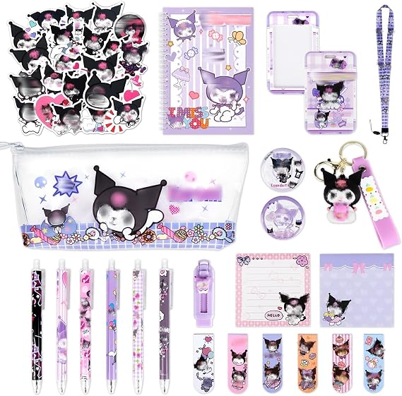 Cute School Supplies, Cartoon Stationery Set Including Gel Pens, Cute Notebook, Transparent Pencil Case Set Cartoon Stickers Bookmarks Keychains Office and School Supplies